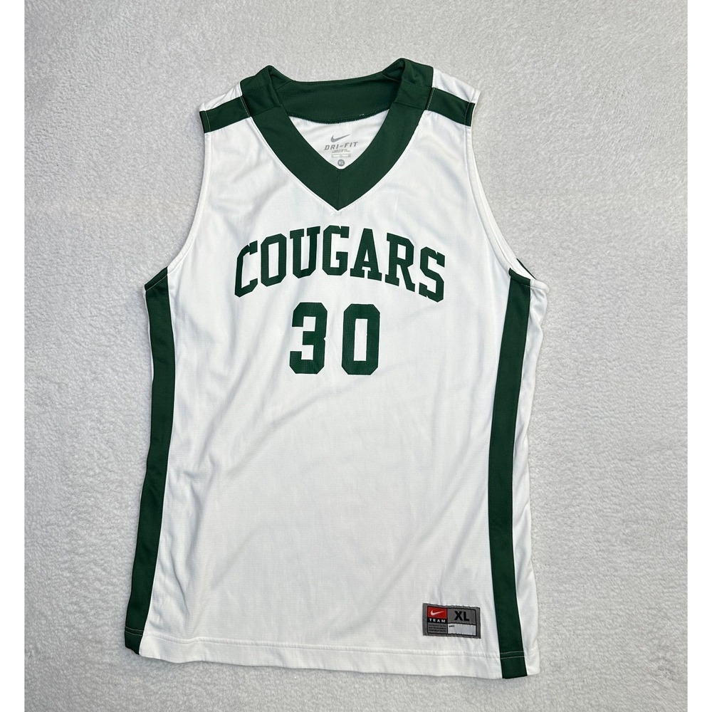 Nike Team Dri-Fit Cougars Basketball Jersey Men XL White/ Green #30‎